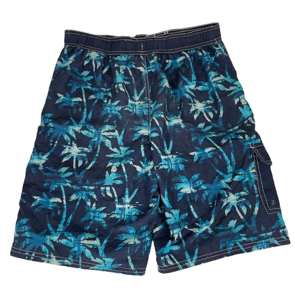Palm Print Swim Trunks Boys Blue Size XLarge 18